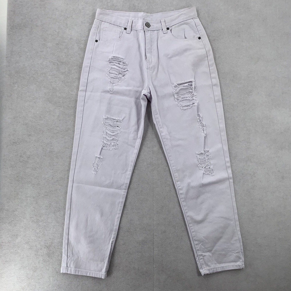 Chiole Cropped Capri Distressed Jeans High‎ rise Skinny White Denim Womens Large